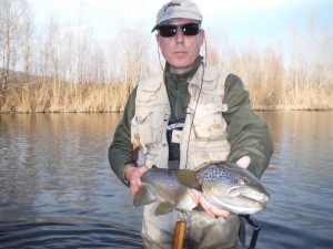 A large brown trout fished in the spring with nymph